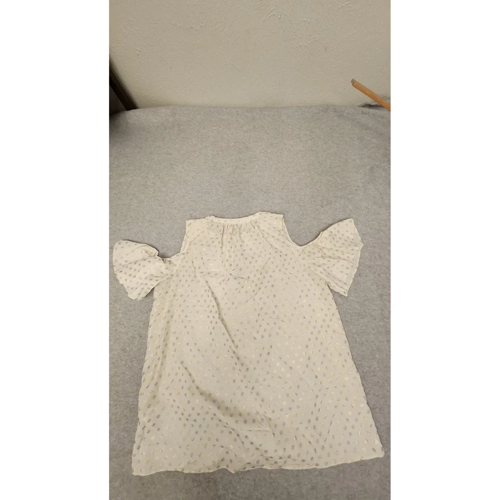 Michael Kors Shirt Womens Medium  Gold Logo Cold Shoulder Tie Neck Foil‎